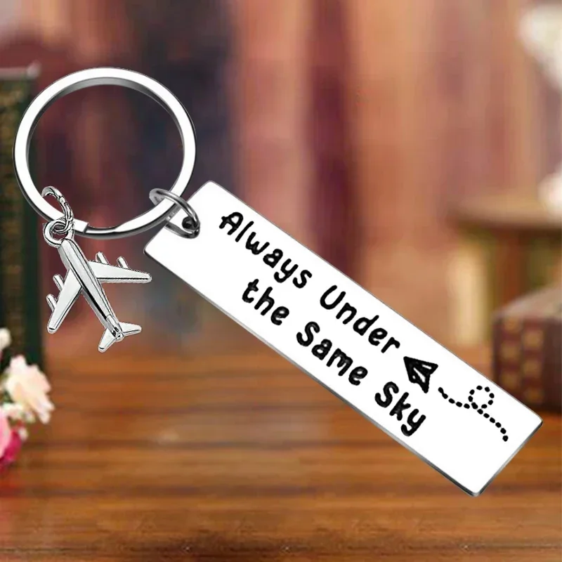 Metal Long Distance Relationship Gifts Keychain Always Under the Same Sky Key Chain Pendant Pilot Gifts Airplane Gifts