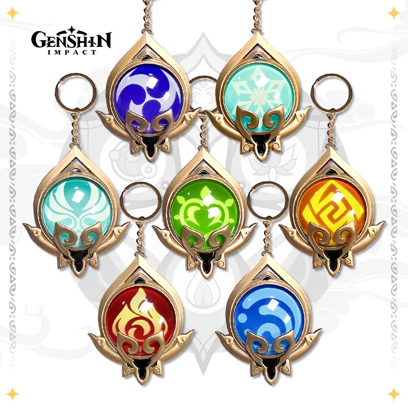 

Game Genshin Impact Vision Lnazuma Ganyu Keqing Wendi Xiao Keychain Luminous 7 Element Weapons Eye Of Original God Toy KeyRing