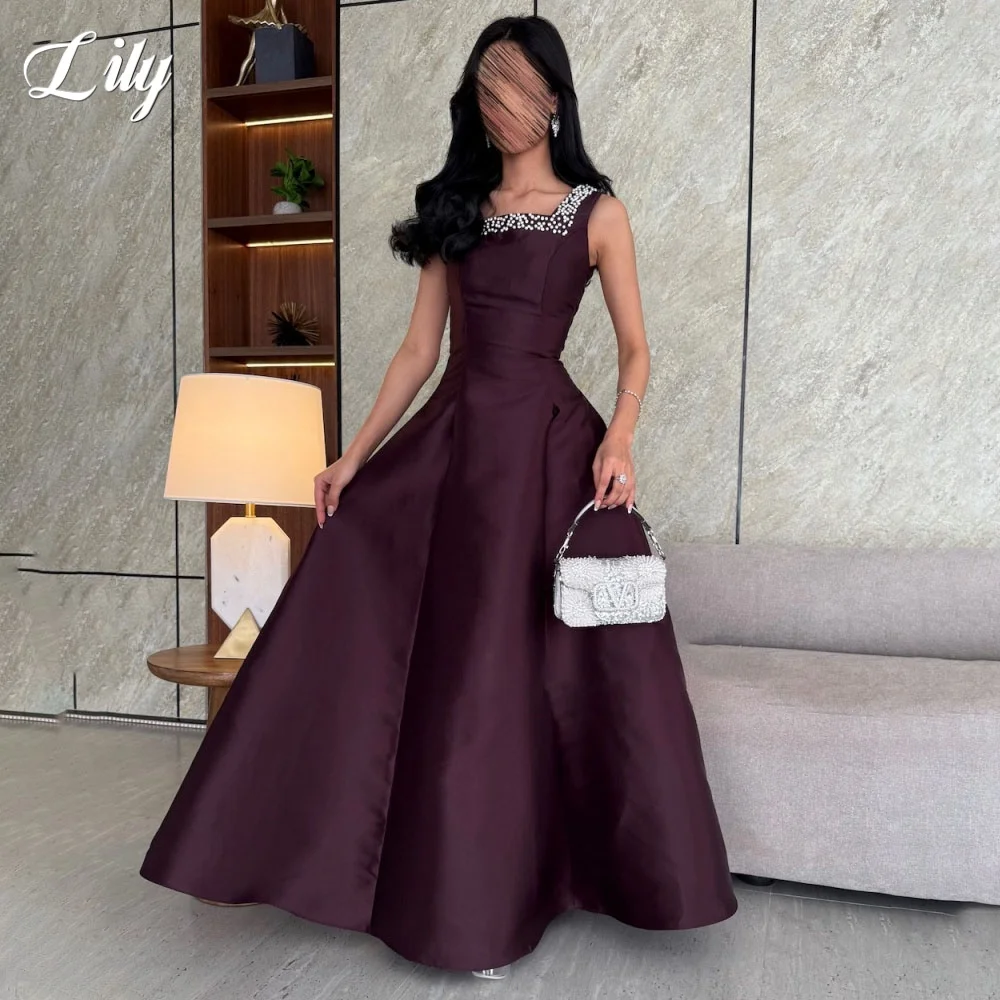 

Lily Purple Party Dresses with Crystsals Tank Evening Dress Sleeveless فساتين السهرة A-Line Gala Dresses Customized