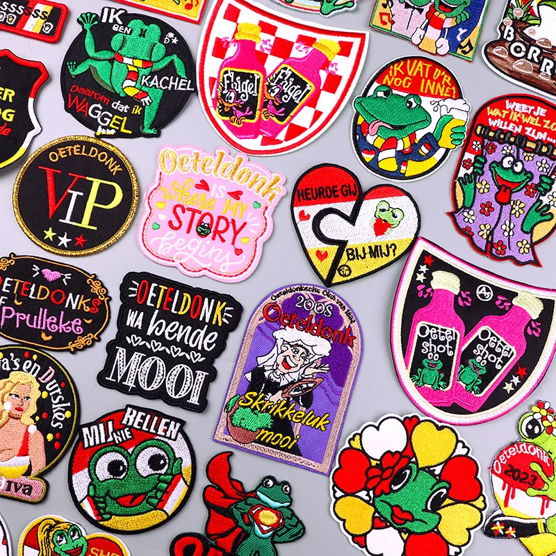 2024 Oeteldonk Emblem Stickerei Patches auf Kleidung Karneval Symbol Frosch Eisen auf Patch für Kleidung Schmelzbare Patches Abzeichen Geschenk