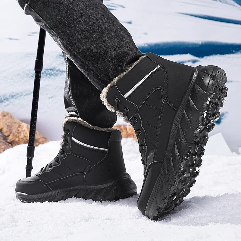 Men Winter Snow Boots for Waterproof Leather Sneakers Super Warm Men\'s Boots Outdoor Male Hiking Boots Work Shoes 2024 New