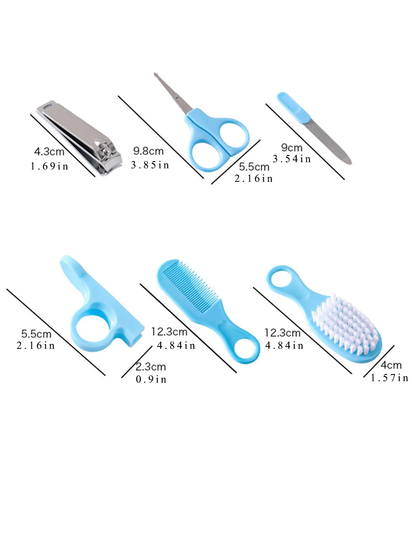 The 6-piece neonate nail and hair daily care kit includes a beauty brush comb for home use nail sets