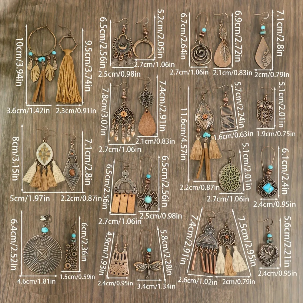 Vintage ethnische geometrische braune Tropfenohrringe für Frauen, elegante Persönlichkeit, Urlaub, lässig, täglich, Ohrringe, Boho-Schmuck – Detail 1