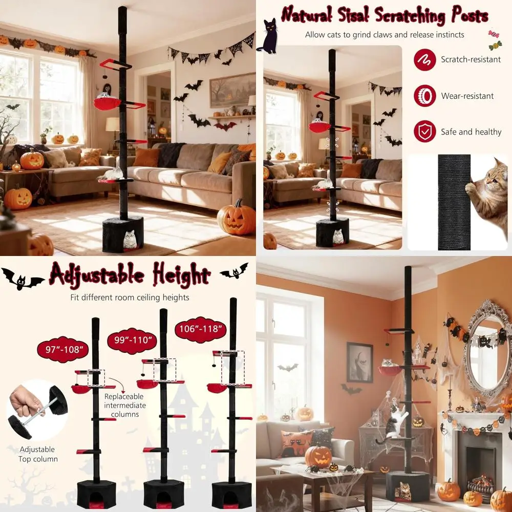 

Adjustable Height Gothic-Style Cat Tower, 97-118, with Sisal Posts, Condo, Bed, Toy & Platforms