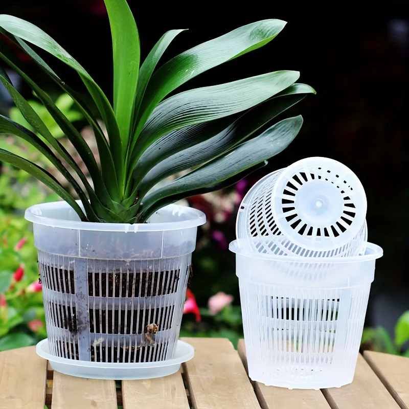 12pcs Mesh Pot Root Control Transparent Flowerpot Durable & Breathable Plastic Design For Orchid Flower  Growth Container Garden