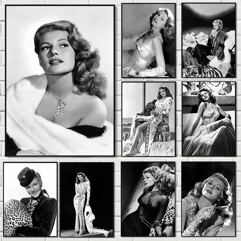 Classic Film Actress Rita Hayworth Vintage Photography Black White Poster Canvas Paintings Wall Art Pictures Home Decor