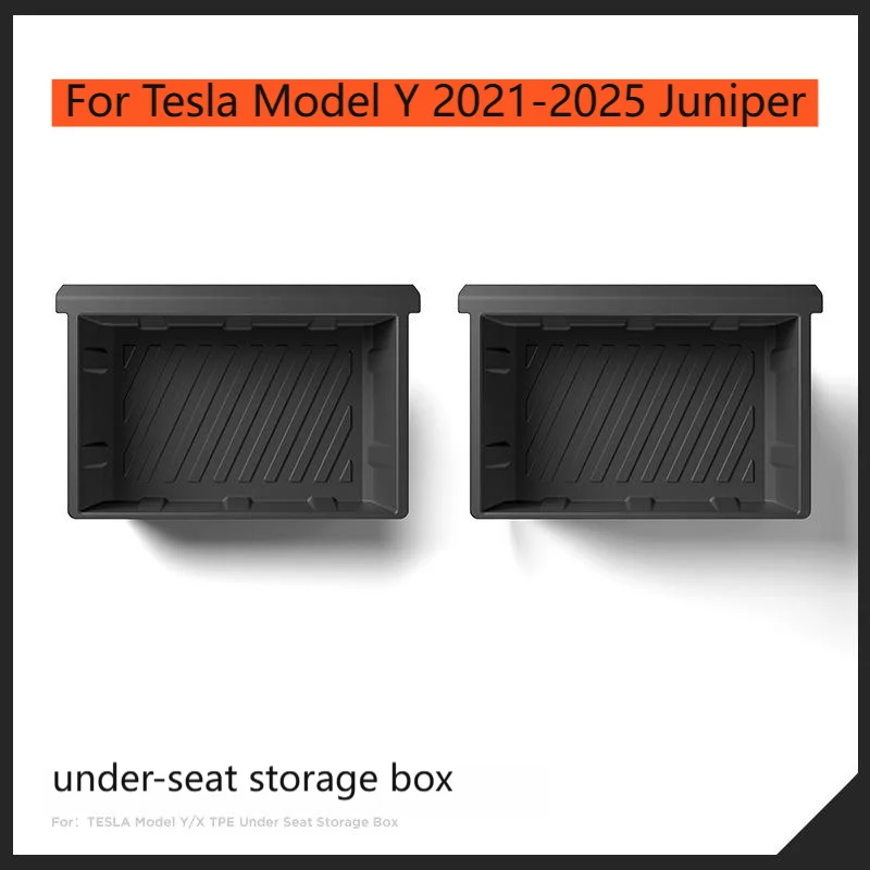 For Tesla Model Y 2021-2025 Juniper Front Row Under seat Storage Box TPE Under seat Drawer type Tray Storage Box Car Accessories
