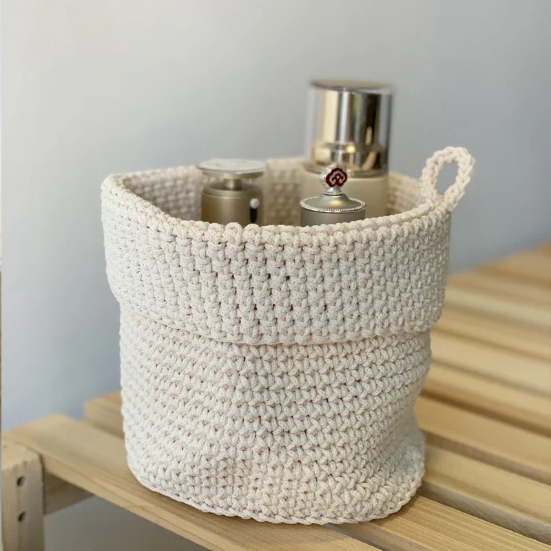 Handmade Storage Basket Nordic Concise Hand Knitting Organizer Hanging Barrel Make Up Stuff Organization Home Dorm Table Decor