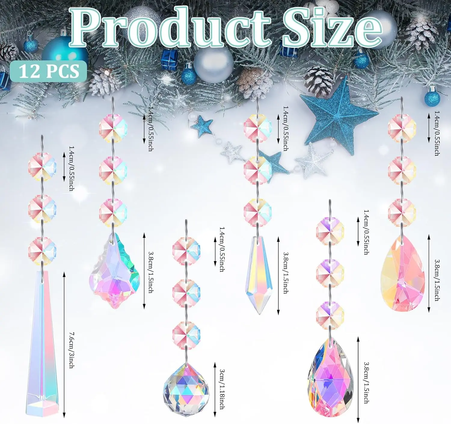 12 قطعة زجاج كريستال عيد الميلاد الحلي دمعة الثريا ديكور لشجرة عيد الميلاد الشتاء المنزل السنة الجديدة حفل زفاف عطلة #5