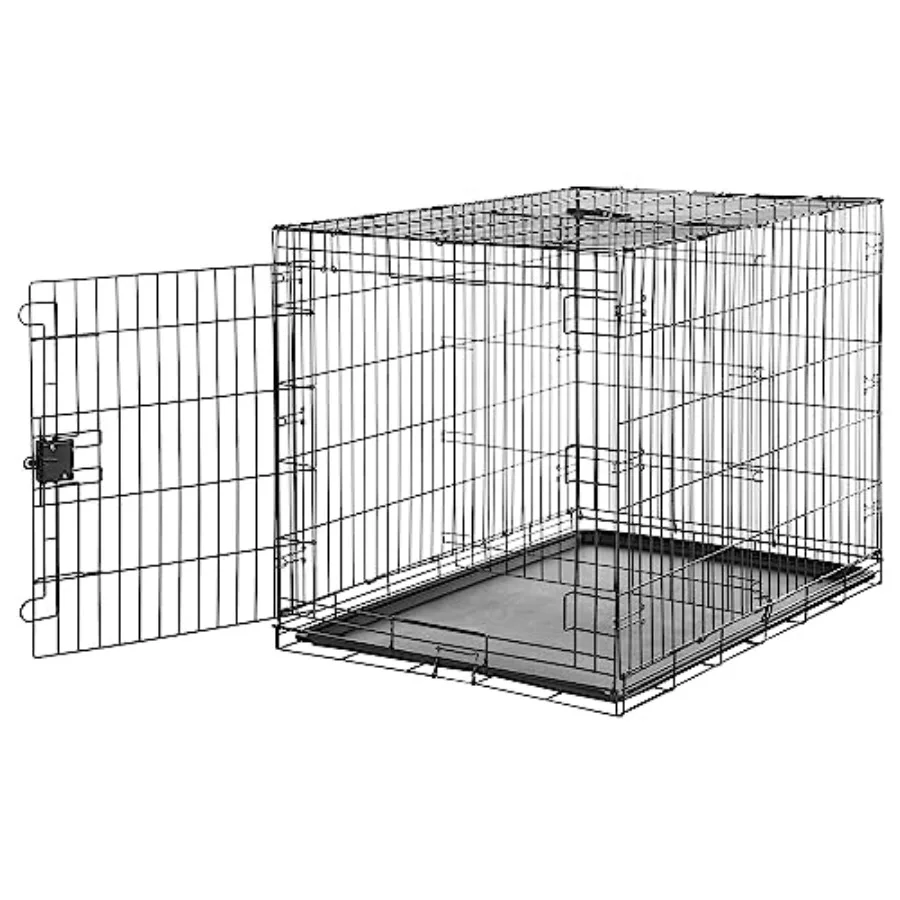 

Durable Foldable Metal Wire Dog Crate with Tray Single Door 42 x 28 x 30 in Black