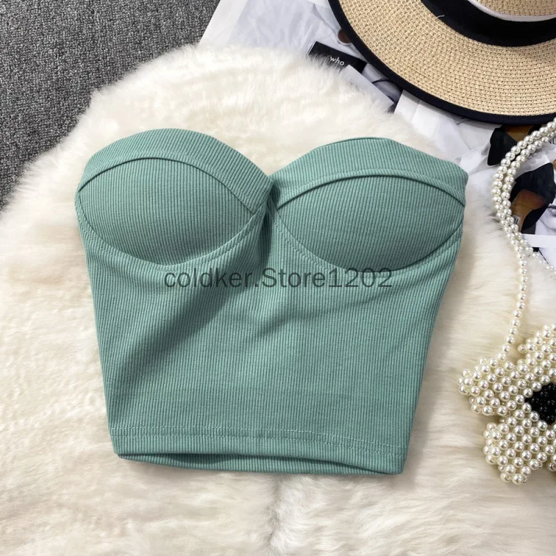 Strapless Top Western Style Skinny Tanks Camis for Women Summer Casual Female Corset Crop Tube Tops with Built In Bras