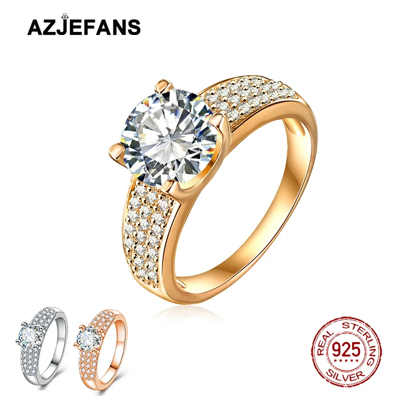 

AZJEFANS 18K Gold Plated Zirconia Wedding Ring 925 Sterling Silver Fine Jewelry