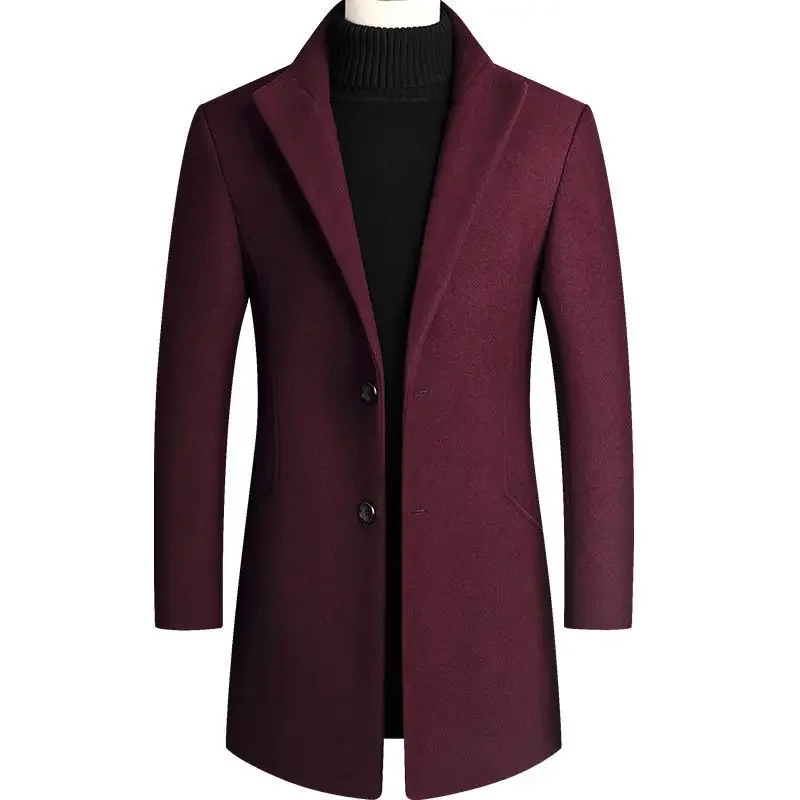 Kurtka męska BROWON, koreański styl, jesień-zima 2026, wełniana, nowa, casualowa, slim fit, wiatrówka, długa, jednolita kolorystycznie.