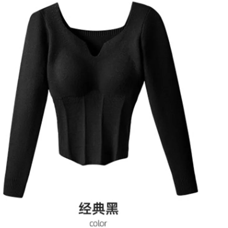 Winter Thick Warm Top Wool Knitted Long Sleeved Underwear Chest Pads Wearing Slim Fit Clothing Outside thermal Women Clothes