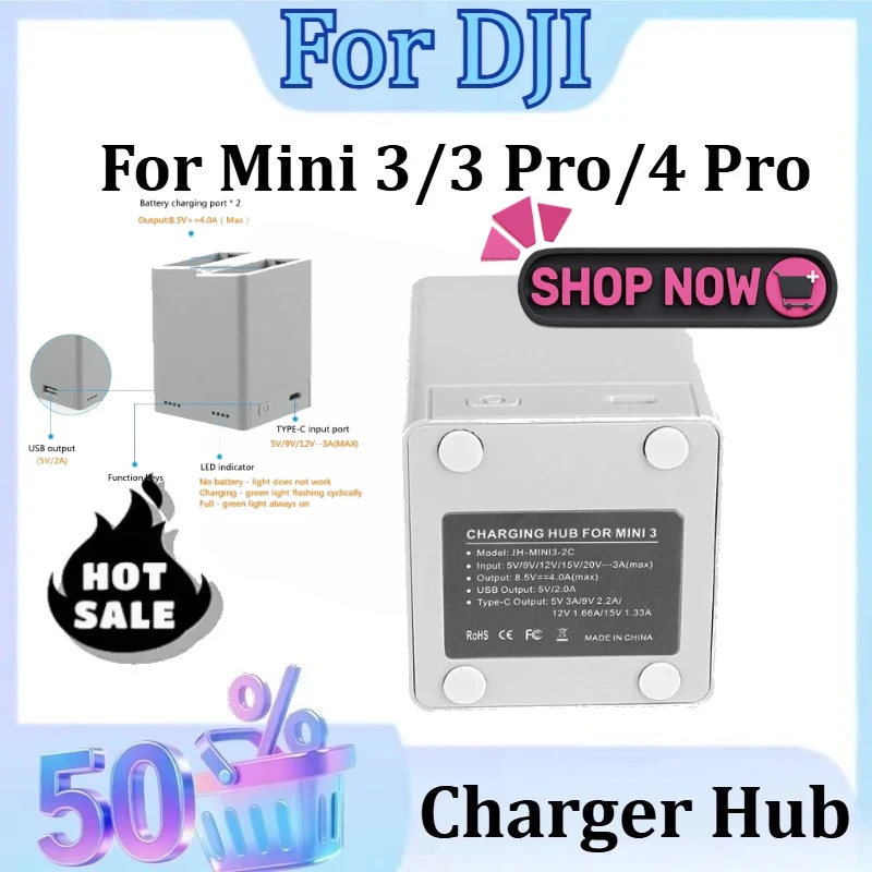 

For DJI Mini 3/3 Pro/4 Pro Battery Charger Case Fast Charging Support Drone Accessories Dual-Port PD Charging Manager