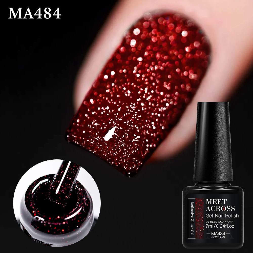 7ml Red Series Reflective Glitter Gel Nail Polish All-Season Colors Semi Permanent Soak Off UV Gel For Manicure Nail Supplies