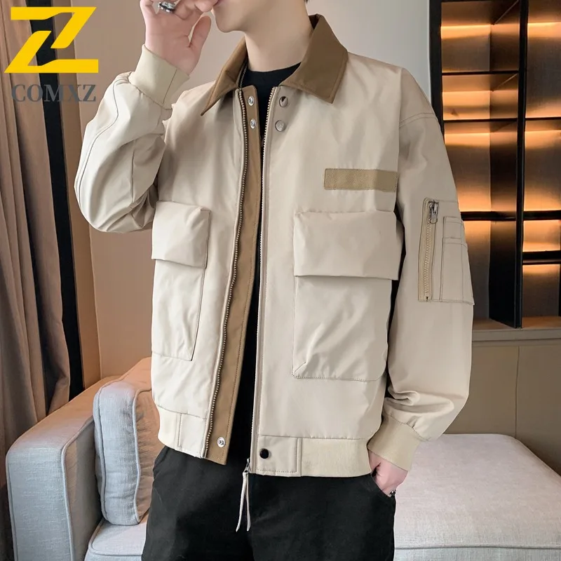 

COMXZ 2025 Autumn Unisex Functional Pocket Stand Collar Windproof Windbreaker Trendy Casual Jacket American style Outdoor Coat