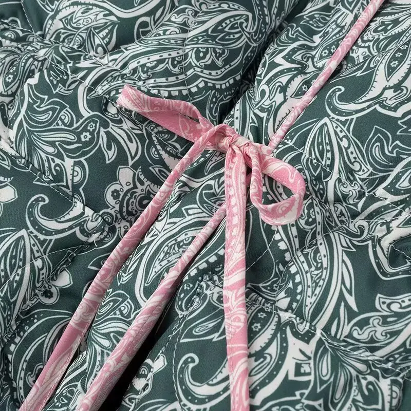 Parka con cintura para mujer, Chaqueta de algodón con estampado de almazuela a la moda, ropa de abrigo bidireccional extraíble clásica versátil, Otoño/Invierno