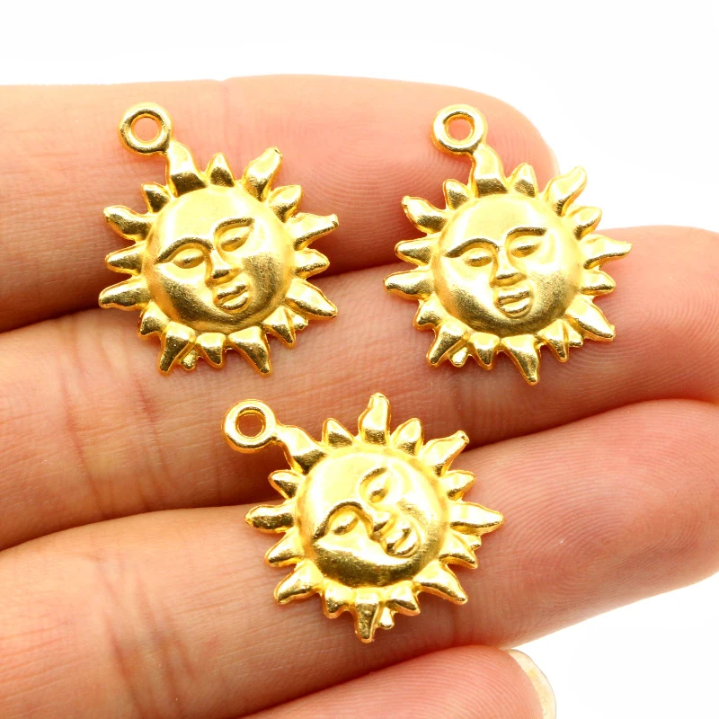 21x17mm 15pcs Antique Silver Plated Gold plated Bronze Sun Handmade Charms Pendant:DIY Jewelry Findings for bracelet necklace