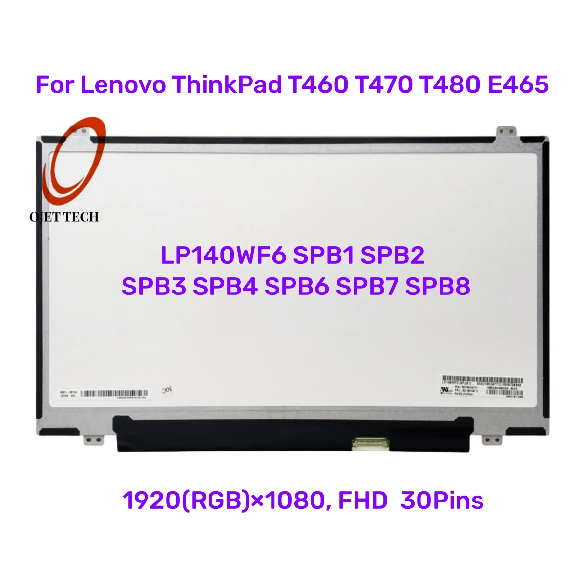 Matriz do Painel do Painel do Painel Lcd do Portátil 30 Pin Edp 140 ”ips Lp140wf6 Spb1 Spb2 Spb3 Spb4 Spb5 Spb6 Spb7 Nv140fhm-n41 N45 1920 1080