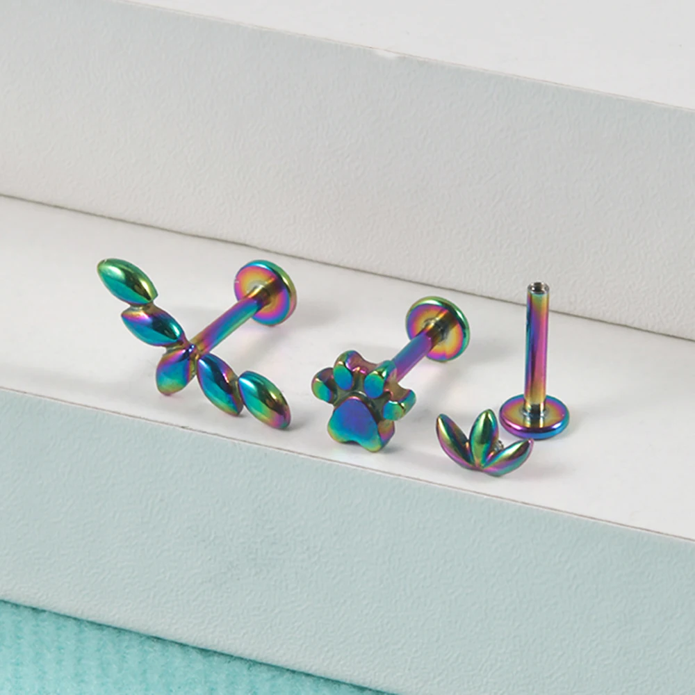 1PC Surgical Steel Marquise Internal Thread Gold Plated Ear Tragus Cartilage Piercing Helix Earring Labret Lip Studs Jewelry