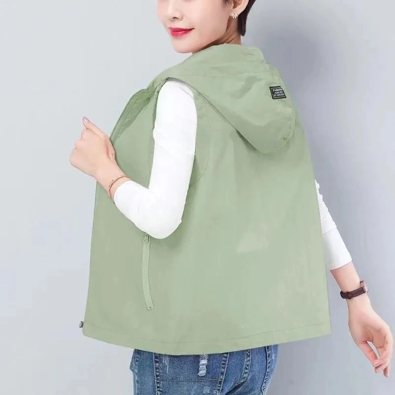 Plus Size Women's Vest Cardigan Jacket 2024 Summer New Female Hooded Joker Sunscreen Coat 300 Kg Loose Vest Overcoat