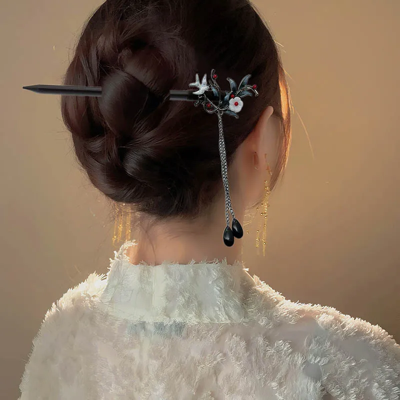 

Swallow, branch, flower, wooden hairpin, women's ancient-style tassel hair accessory, Hanfu headwear, step and swing, hair pin