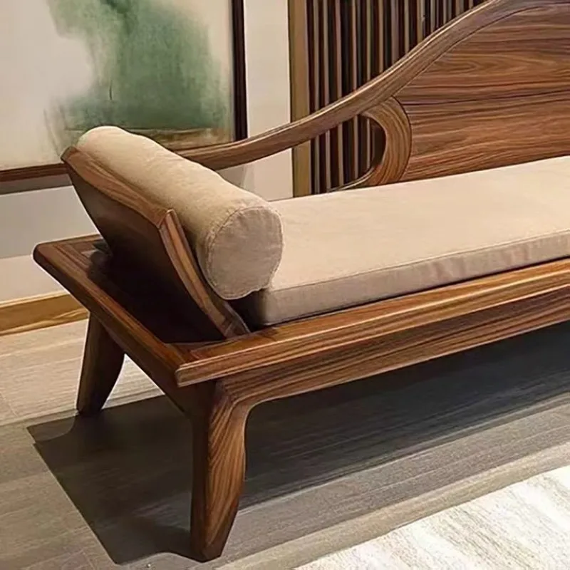 Walnut solid wood small apartment winter and summer living room sofa bed zen silk flower