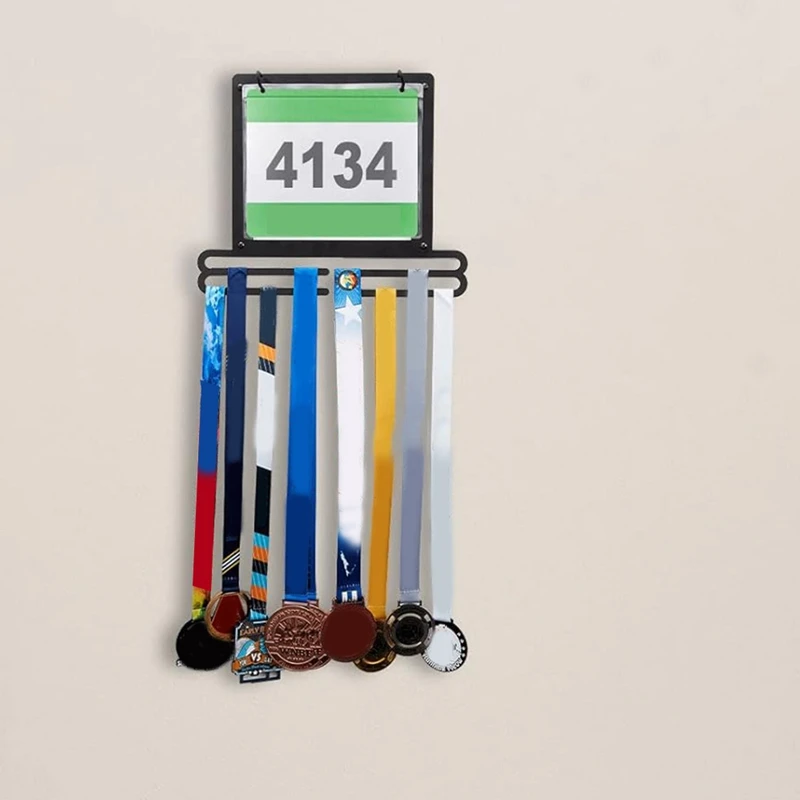 

Wall Mounted Medal Display Hanger, Square Shape Holder For Running Bibs And Medals