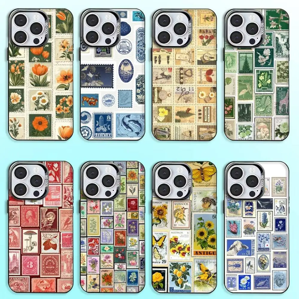 

Stamp Pattern Phone Case For iPhone17,16,15,14,13,12,11 Plus,Pro Max Black Candy Matte Shockproof Cover