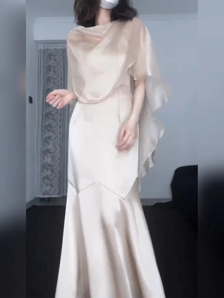 Ele French Sle Satijnen Wrap Dr Dames Cold Tone Personali Op maat gemaakte rok Tweedelige set voor Par Lente Zomer