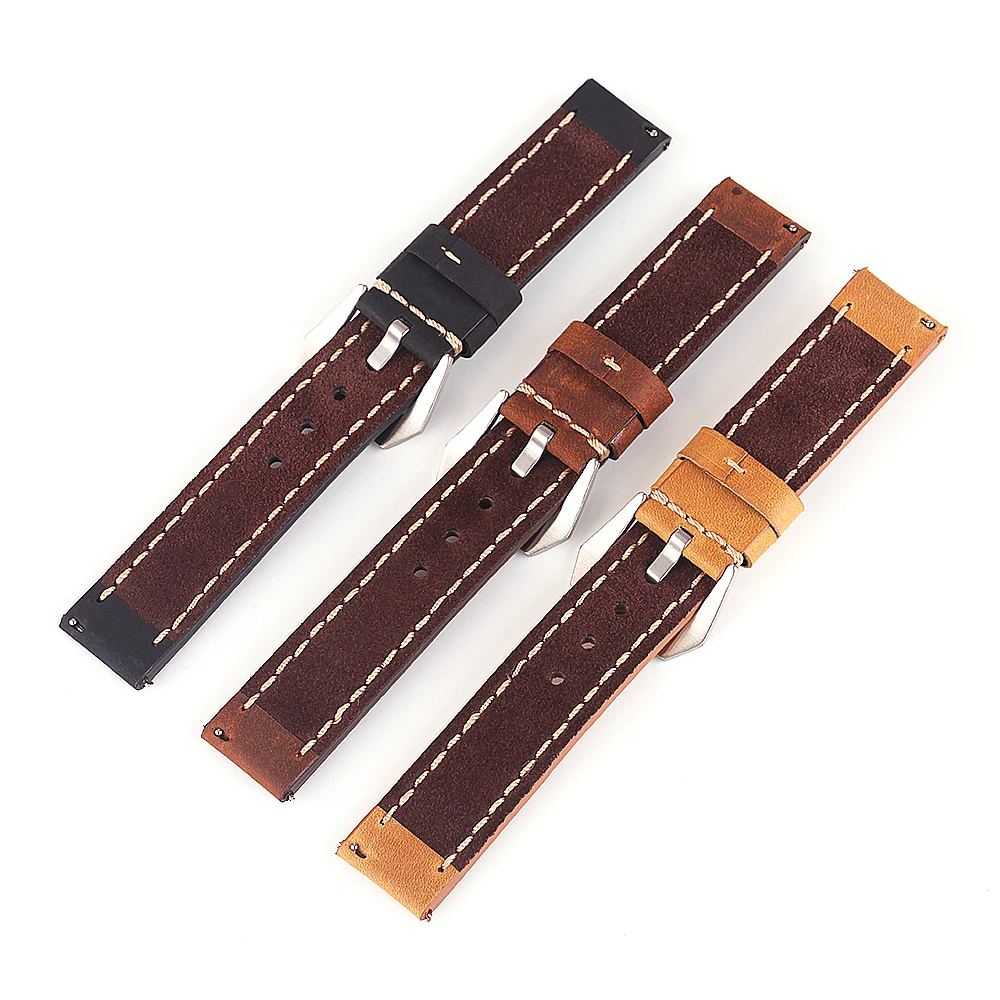 UTHAI Frosted Vintage Cowhide Leather Watch Strap 20mm 22mm 24mm men\'s watch bracelet For Large Dial Smart Watch Watchband