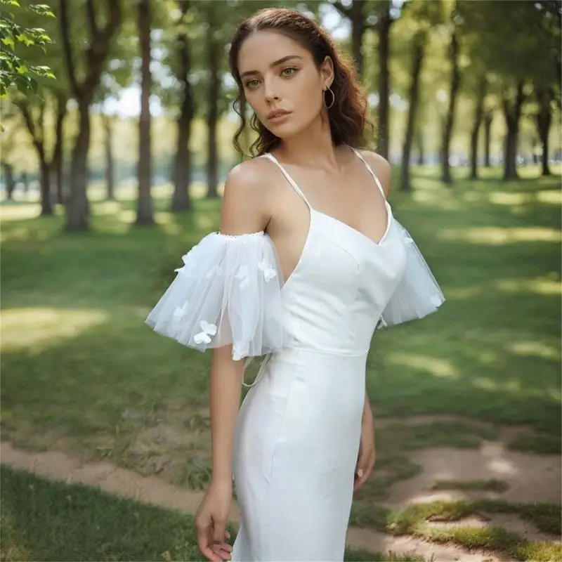 Delicadas flores bordadas del brazo boda cubiertas tul suave con adornos elásticos suaves para vestidos y166
