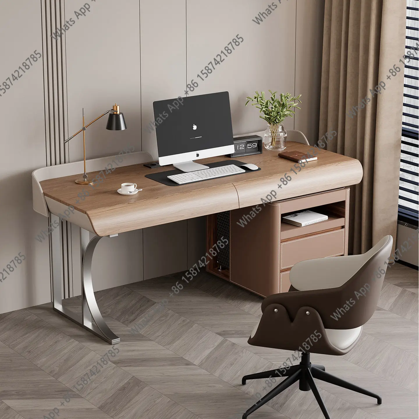 

Premium desk Italian minimalist home study simple desk walnut veneer modern light luxury computer desk