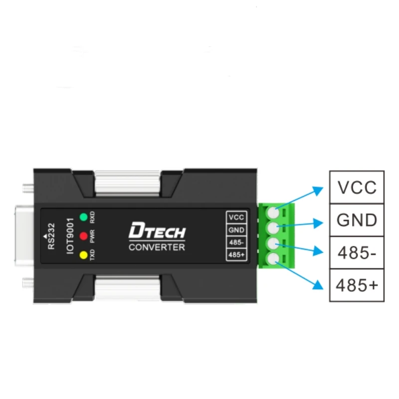DTECH IOT9001 Convertidor serie industrial con luz indicadora Pasivo RS232 DB9 Orificio a RS485 Convertidor