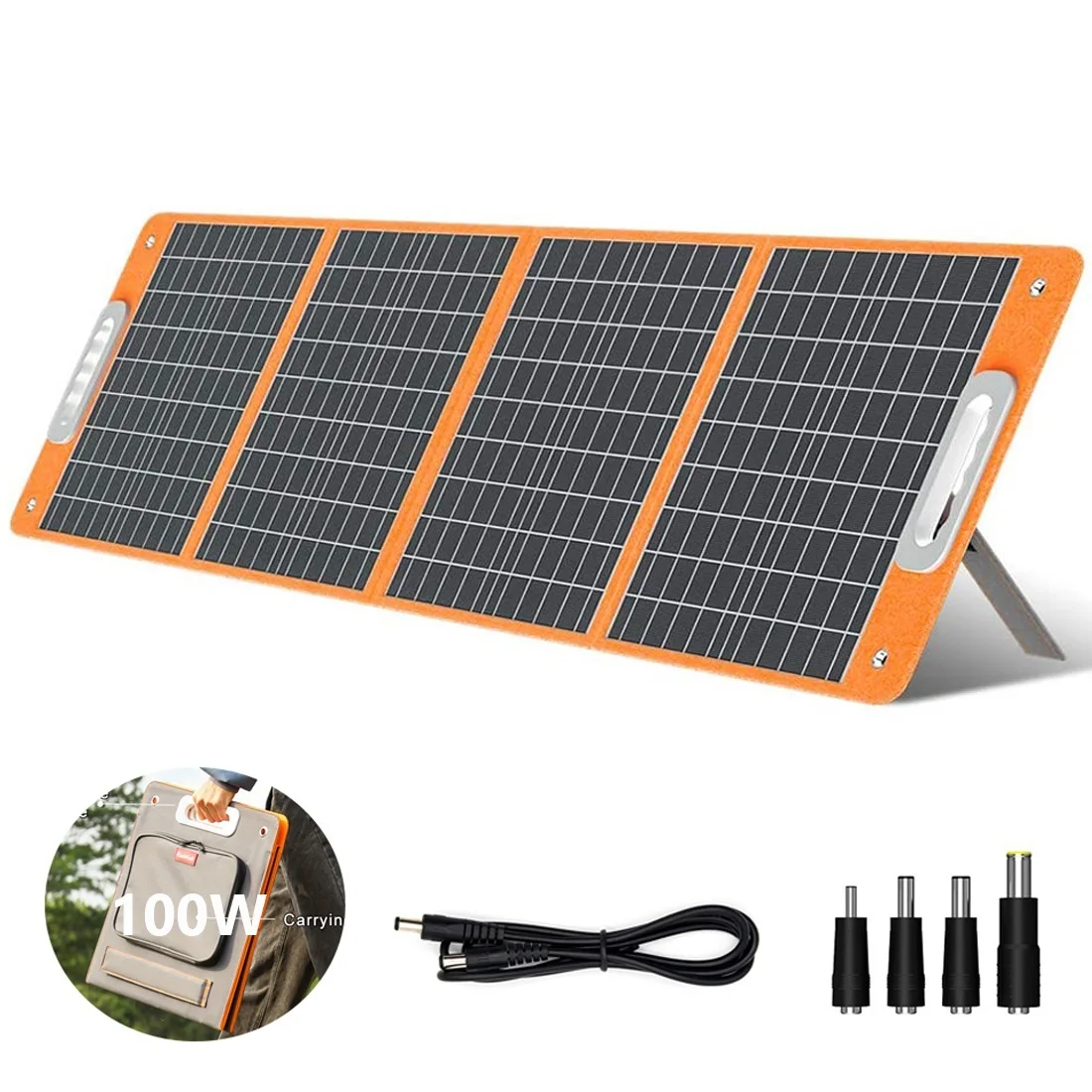 To Solar Panel 100W 18V Solar Charger with DC Type-c/QC3.0 Output Charge For Power Station Van RV Road Trip Camping