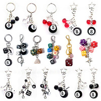 Hiphop Black Dice Billiards Keychain Y2K Black Dice No. 8 Starburst Pendant Bag Charms Hangings Punk Cool Ornament Accessories