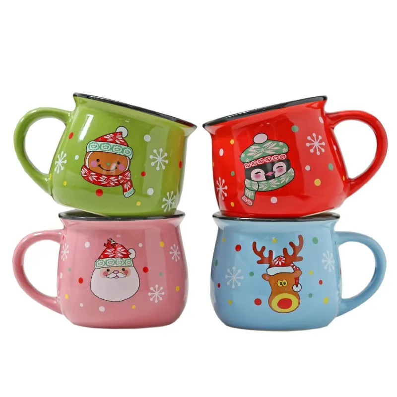 

4PCS Ceramic Christmas Cup Cartoon Santa Style Cute Elk Mousse Cup Breakfast Water Drinking Tools Coffee Milk Mug for Household