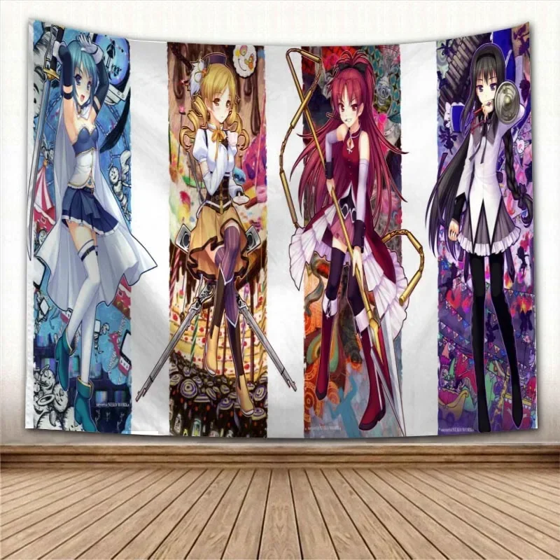 NONE Puella Magi Madoka Magica Kawaii Anime Wandteppich Psychedelischer dekorativer Teppich Wandstoff für Wohnzimmer Schlafzimmer Zubehör 4