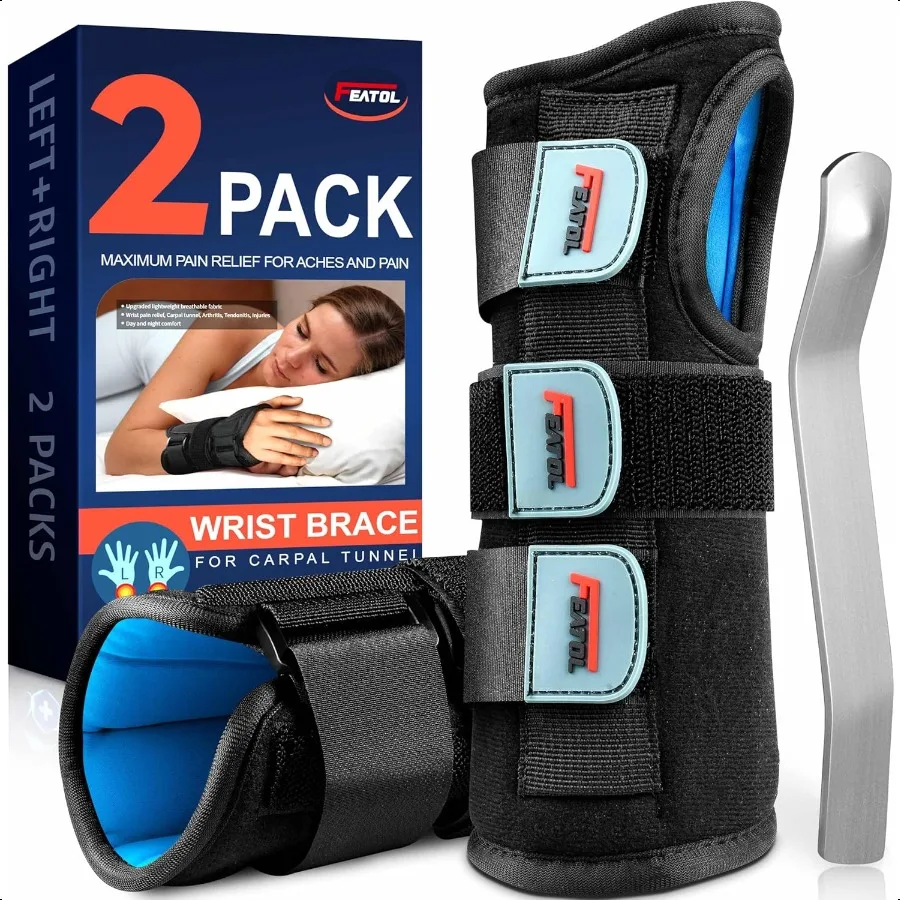 

2 Pack Blue Black Wrist Brace for Carpal Tunnel Pain Relief for Sprain Arthritis Tendonitis Injuries Wrist Pain Cockup Wrist Wr