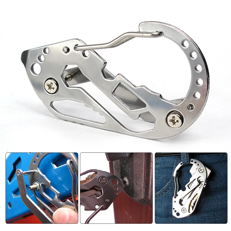 ​​Portable Outdoor Multi-Purpose Climbing Tool​​​ Stainless Steel Keychain Organizer​​ ​Camp Travel Kit Key Ring Gadgets