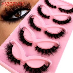 5PairsCat-Eye 3DMink Eyelashes Curled Winged Natural Realistic Messy End Eye Elongated Thick False Eyelashes Soft Fake Eyelashes