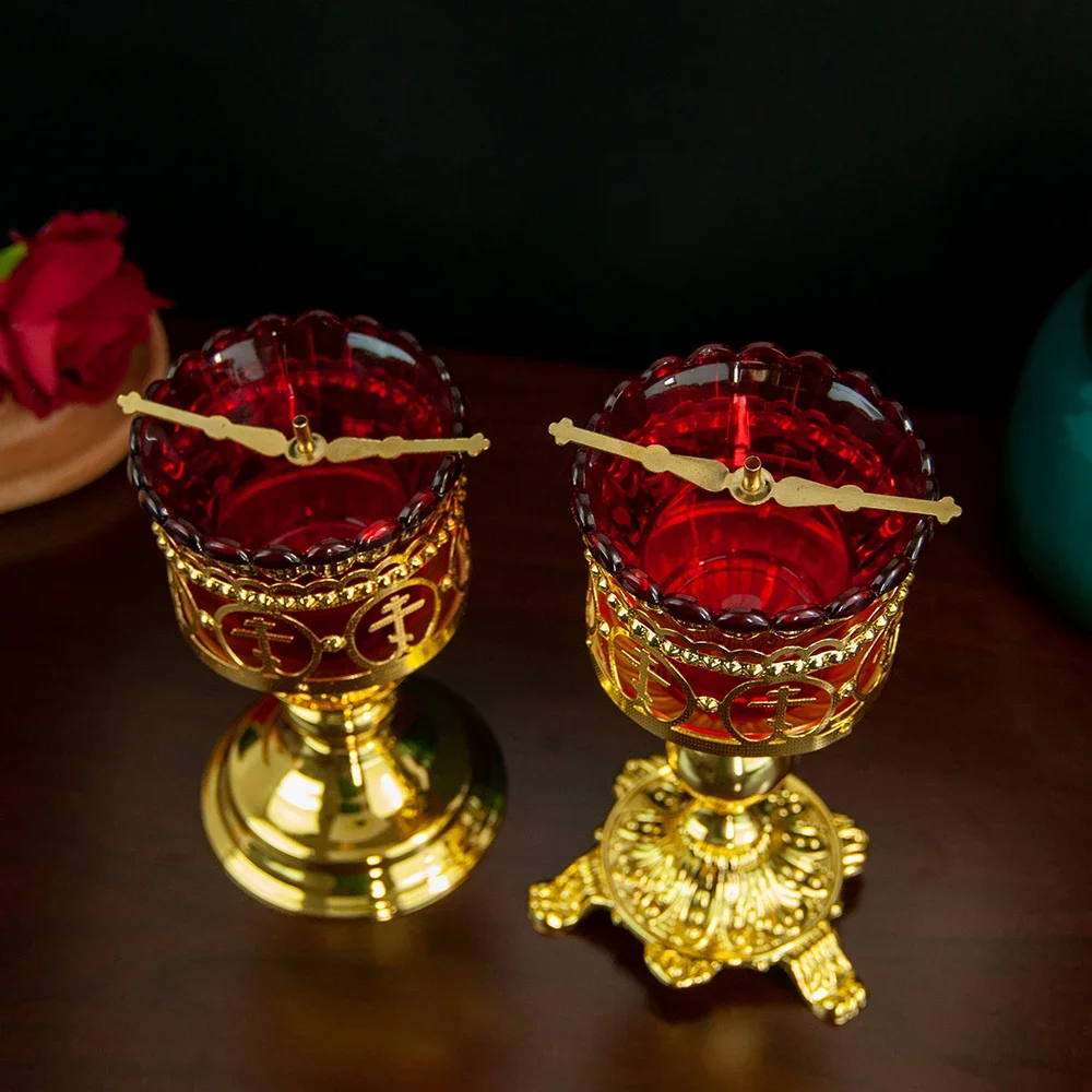 Orthodoxe Kirche Kerzenhalter Kirche Opfer Kerzenständer mit Öl Glas Tasse religiöse Schwanzlampe für Kirche Home Decor BoxGeschenk