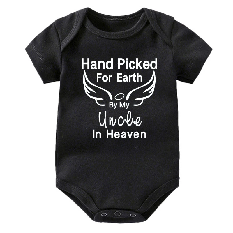 Hand Picked for Earth By My Uncle/Aunt In Heaven Fashion Infant Newborn Baby Girl Romper Short Sleeve Print Playsuit Outfit