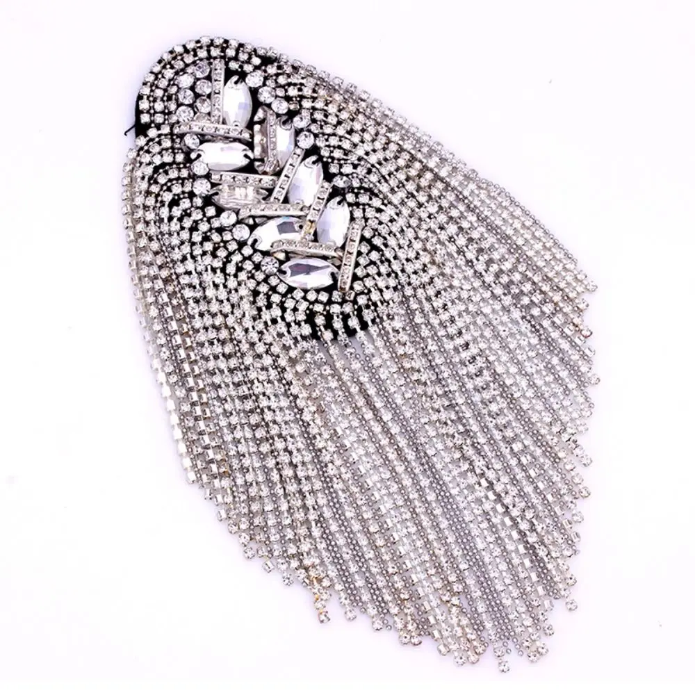 New Rhinestone Shoulder Tassel Epaulet Detachable Long Chain Shoulder Epaulettes Gold Badge Clothing Accessories