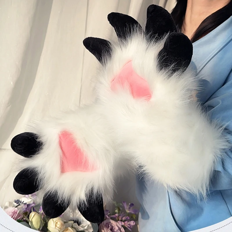 Handmade Furry Paws Plush Cartoon Dragon Animal Paw Gloves Kigurumi Fursuit Beast Claw Glove Kawaii Cosplay Costume Accessories