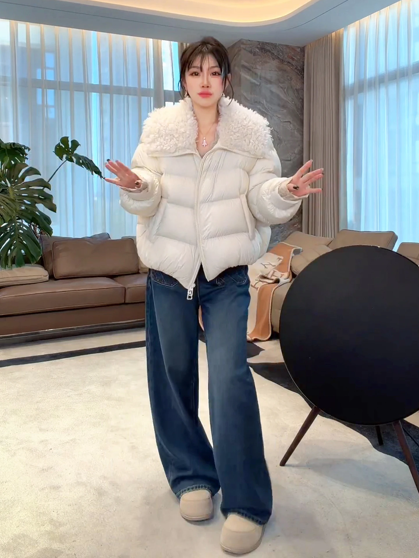 

MeHomeYang Teddy Lolli 95, белое пуховое пальто на гусином пуху с воротником-стойкой, теплая женская куртка с высокой талией