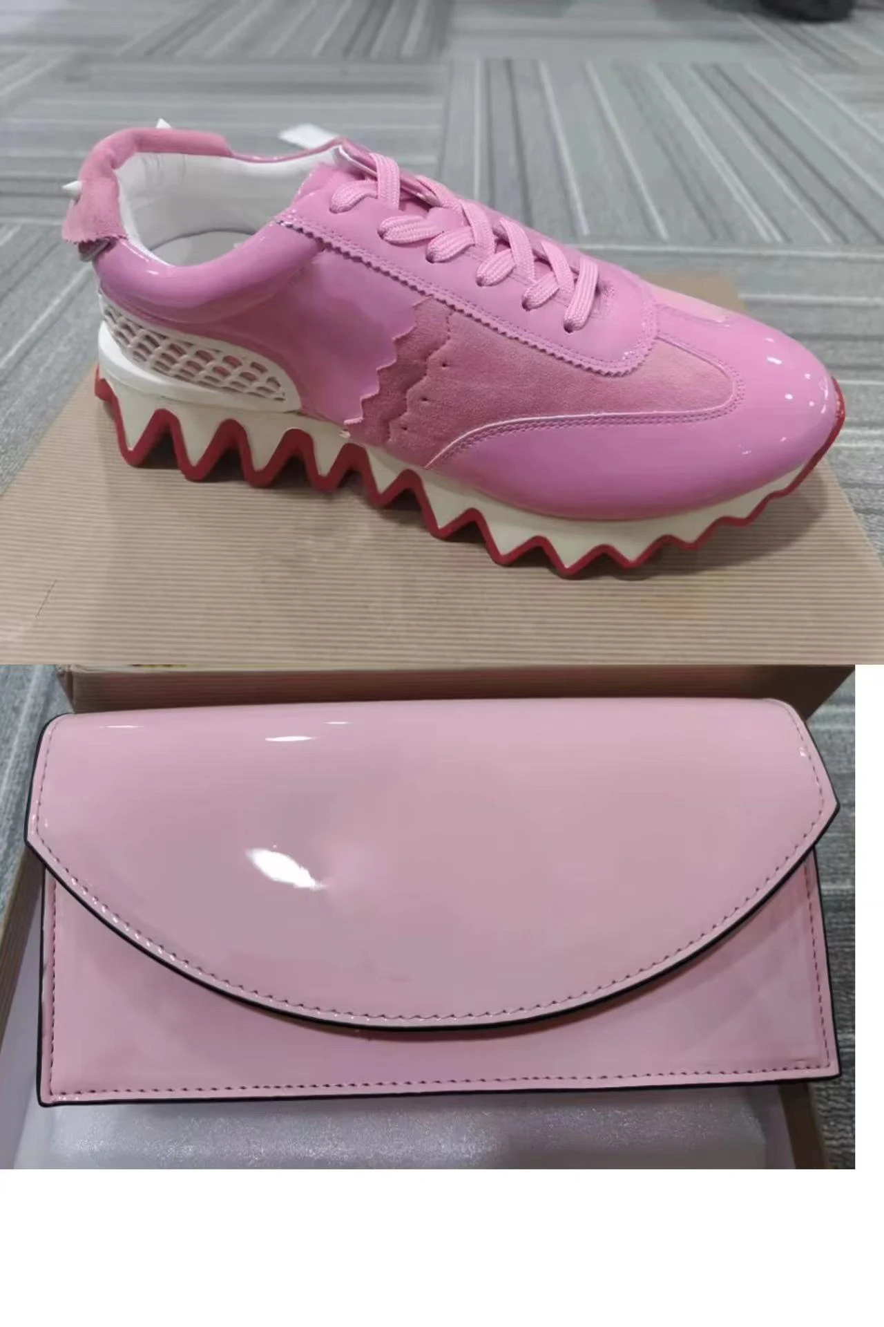 High Quality Unisex Woman Man Flat Heel Loafer Shoes with Bag Set Girl Female Lace Up Round Toe Single Shoes with Hasp Mini Bag