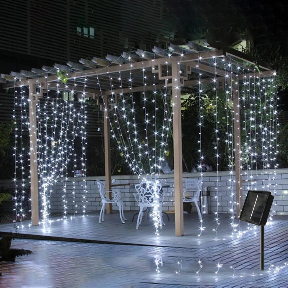 3Mx3M Solar LED Curtain String Light Garland Christmas Lights Wedding Fairy Light Party Yard Garden Decoration Holiday Lighting