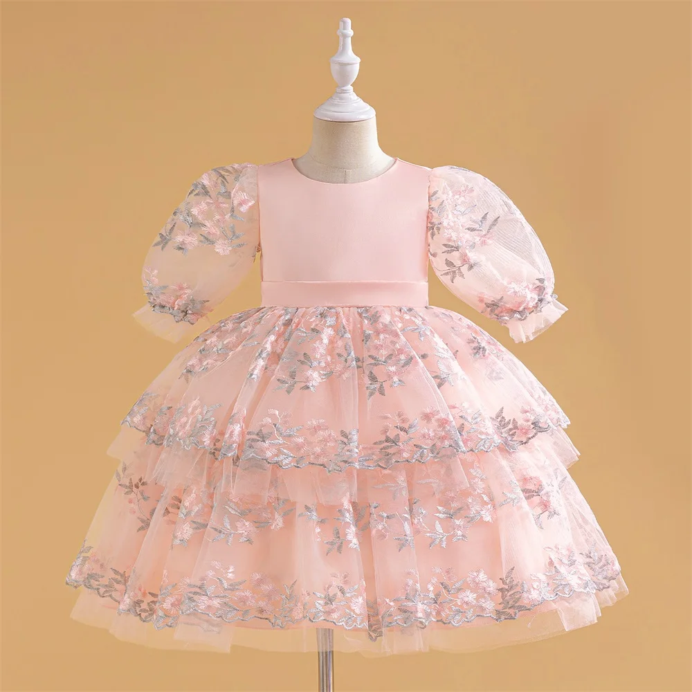Young Girl Elegant Birthday Princess Gown Girls Pink Party Dresses Kids Wedding Bridesmaid Costume Formal Clothes For Children